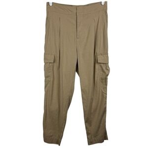 Vince Women's Linen Blend Cargo Pants Tan Pleated Waist Utility Size 8